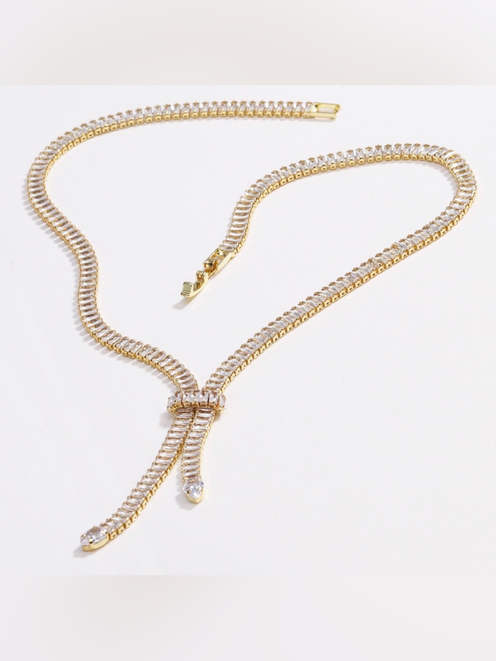 Gold Crystal Y-Drop Tennis Necklace